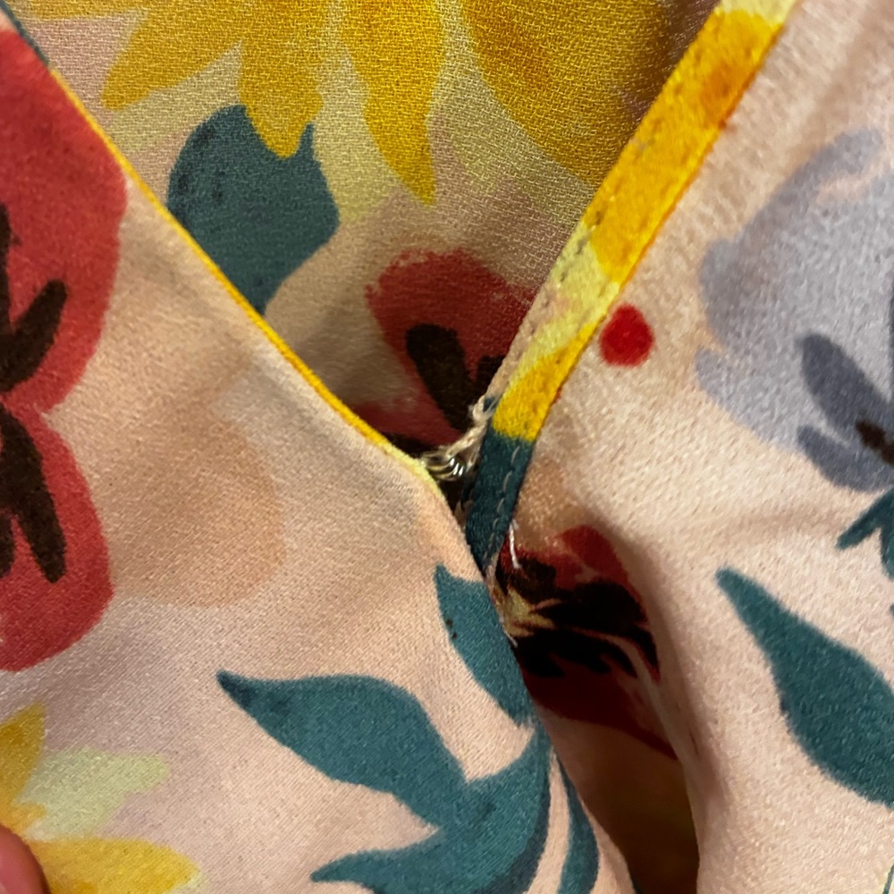 LC Lauren Conrad Yellow Pink Wrap Tie Front Midi Dress - Picture 3 of 5